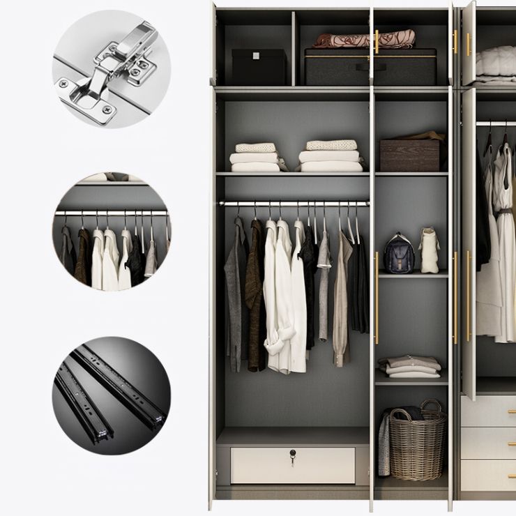 Contemporary Storage Cabinet Hinged Wardrobe Cabinet with Self Close Drawers Clearhalo 'Armoires & Wardrobes' 'armoires_wardrobes' 'Bedroom Furniture' 'furn' 'furn_armoires_wardrobes' 'Furniture' 1200x1200_bc4fd25d-09ee-468e-8481-7c909ca38110