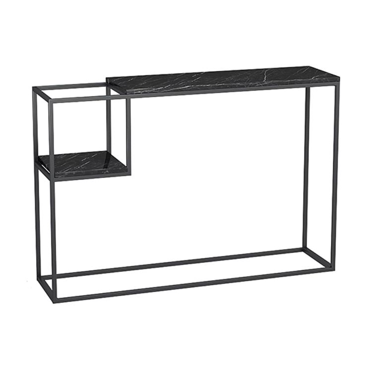 Tabella della console superiore in marmo rettangolo con scaffale di stoccaggio e base di ferro