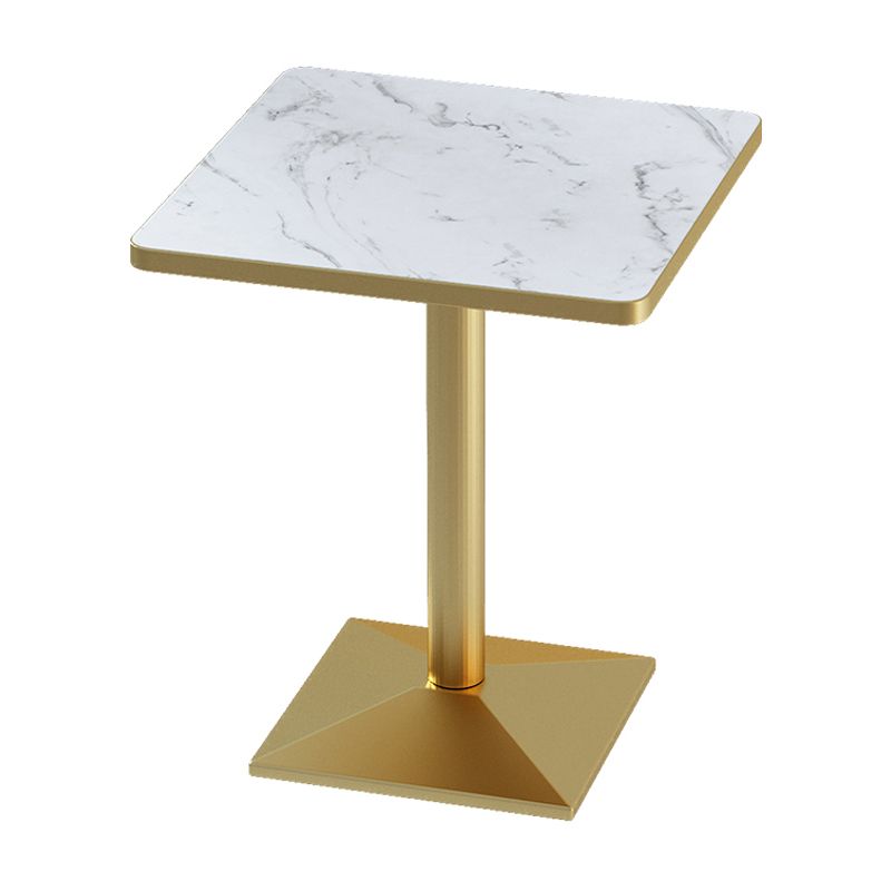Industrial Wooden White Table for Restaurant Dining Table with Metal Base in Gold
