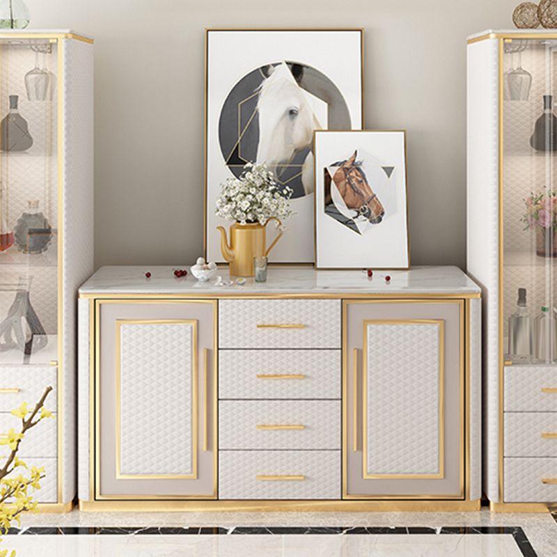 Tavolo a buffet in falda in marmo glam da 34,6 pollici con armadi e cassetti