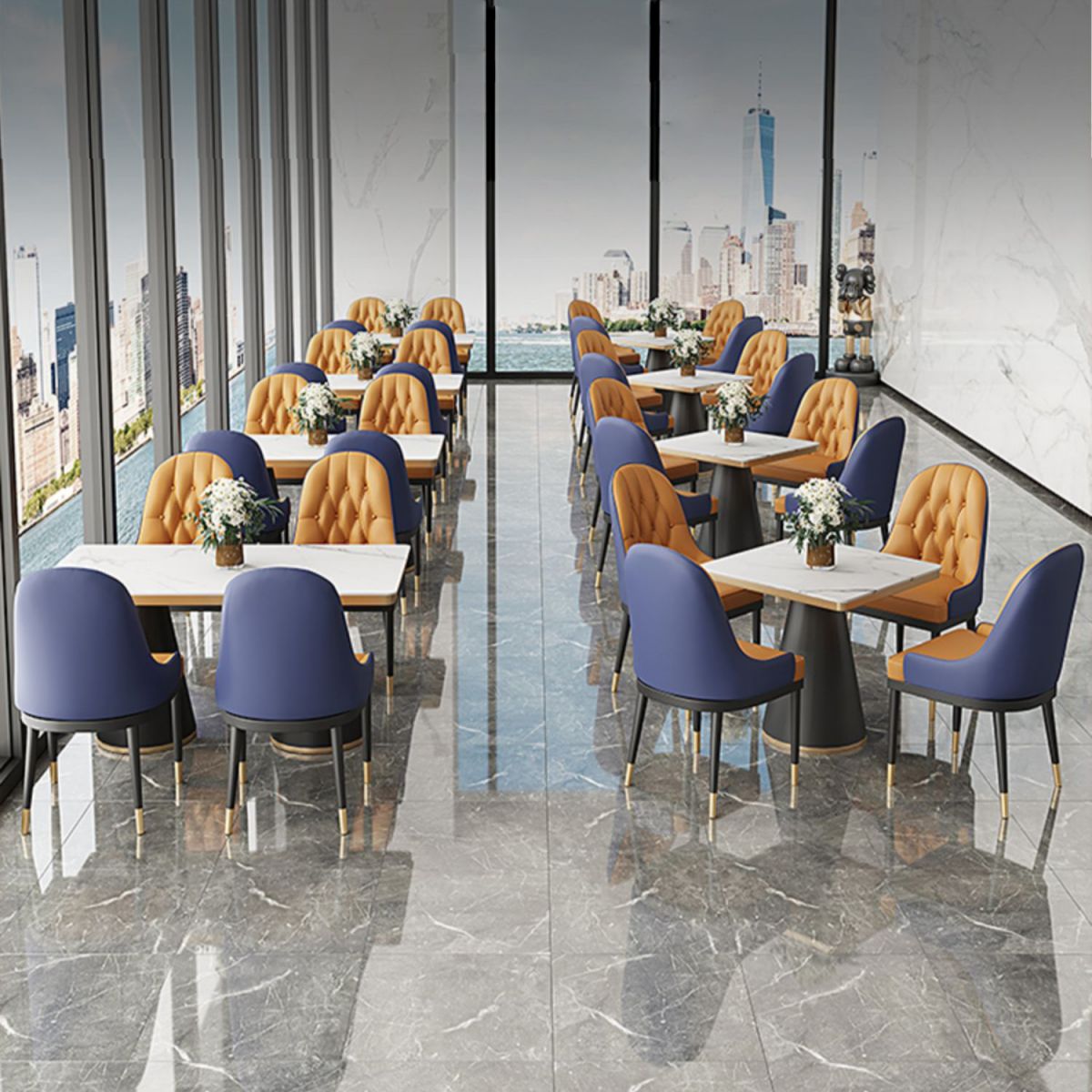 Silla de comedor de metal de cuero de estilo glamoroso para uso en el hogar