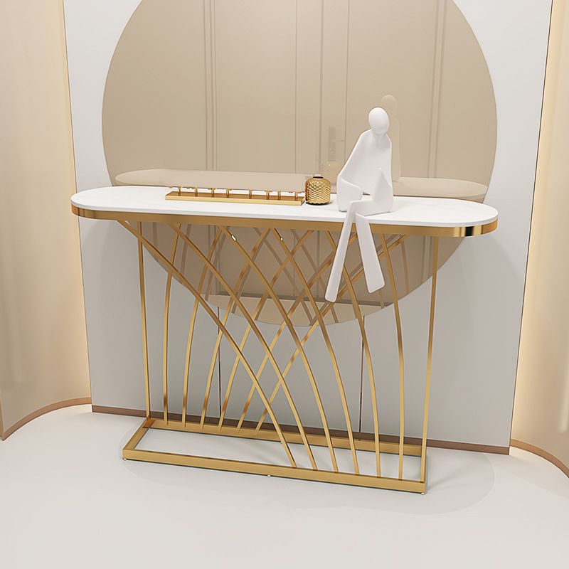 Tabella di accento ovale di pietra 1-scaffale 11,81 "W tavolo console per sala