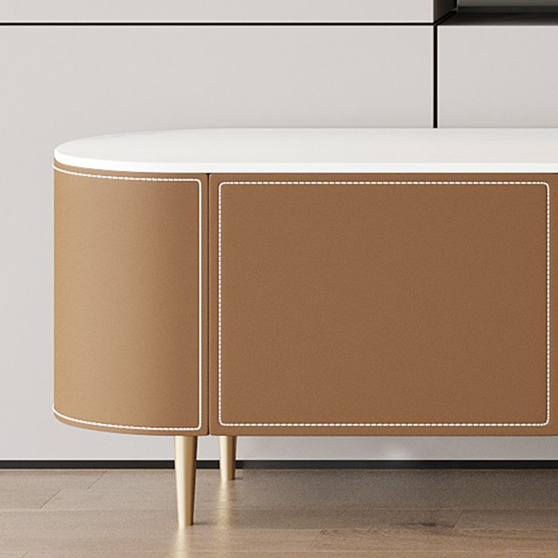 Wooden TV Stand Console Brown Modern Style TV Cabinet with Doors