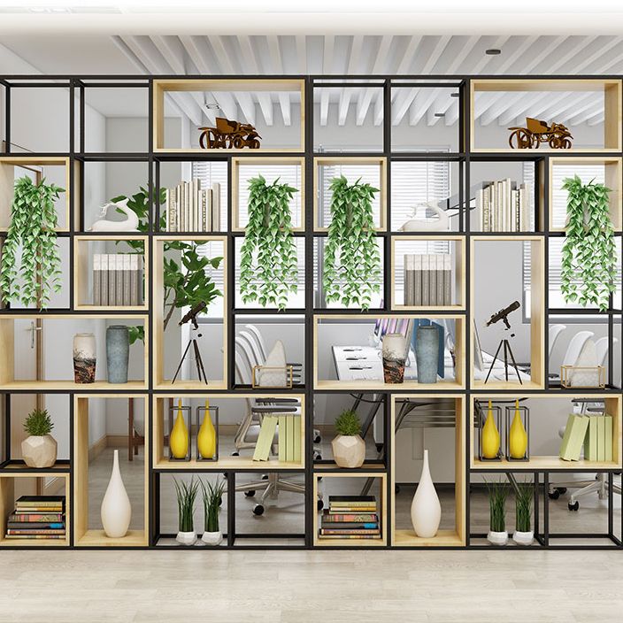 Metal and Wood Book Shelf Etagere Modern Open Shelf Bookcase for Bedroom