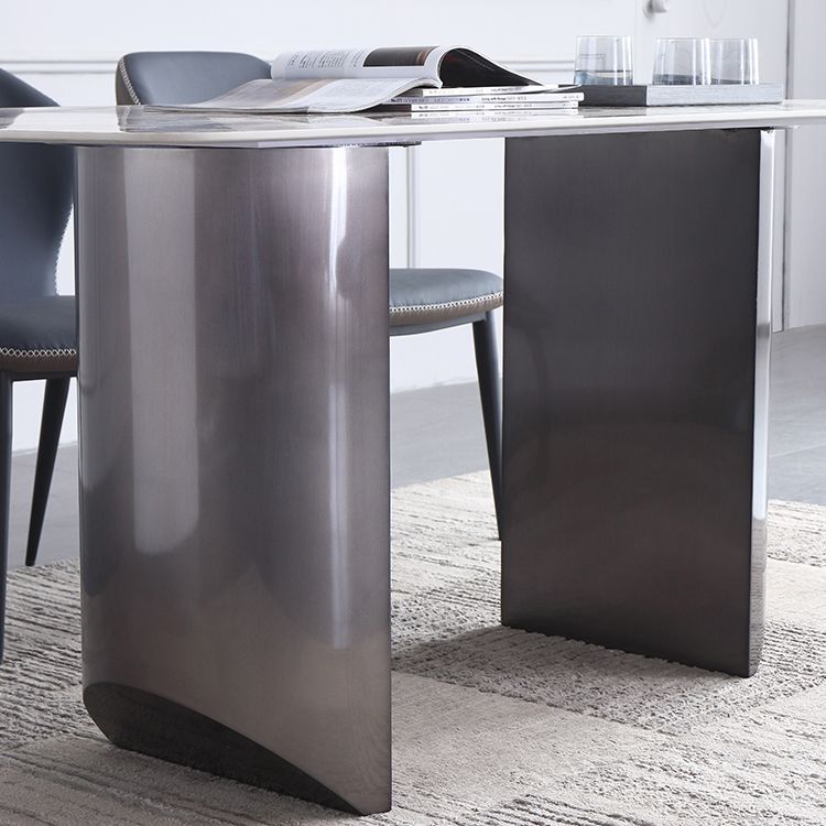 Sintered Stone Modern Rectangle Table Modern Kitchen Table with Double Pedestal in Grey Clearhalo ' dining_table' 'Dining Tables & Seating' 'Dining Tables' 'furn' 'furn_dining_table' 'Furniture' 'furniture_dining_table' 'Kitchen & Dining Furniture' 'kitchen&dining_furn' 'kitchen' 'kitchen_dining_table' 1200x1200_bc644d4e-29e7-4fd7-86ee-b9a8c1c6b750