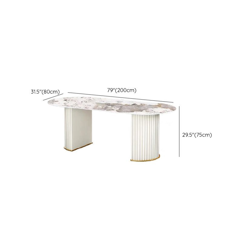 Iron Double Pedestal Dining Table Modern Oval Dining Table for Dining Room Clearhalo 'Dining Tables & Seating' 'Dining Tables' 'dining_table' 'furn' 'furn_dining_table' 'Furniture' 'Kitchen & Dining Furniture' 1200x1200_bc6b46b5-7940-440b-9ab8-85cdbe8b6a59