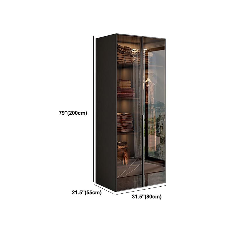 Brown Cabinet with Glass Doors Modern Hinged Door Wardrobe for Home