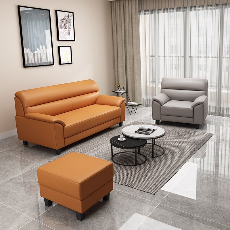 Sewn Pillow Back Faux Leather Pillow Top Arm Sofa with Stain Resistant Clearhalo 'furn' 'furn_sofas' 'Furniture' 'furniture_sofas' 'kitchen' 'kitchen_sofas' 'Living Room Furniture' 'Sofa' 'sofas' 1200x1200_bc6f9149-e567-47ff-8588-5a832fe7dac9