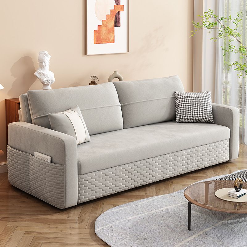 Metal Frame Sleeper Sofa Light Gray Square Arms Sofa Bed with Upholstered, 32.28" Wide Clearhalo 'furn' 'furn_futons' 'Furniture' 'Futons & Daybeds' 'Futons' 'Living Room Furniture' 1200x1200_bc70f03a-10a3-4153-9014-8730e220e3c5