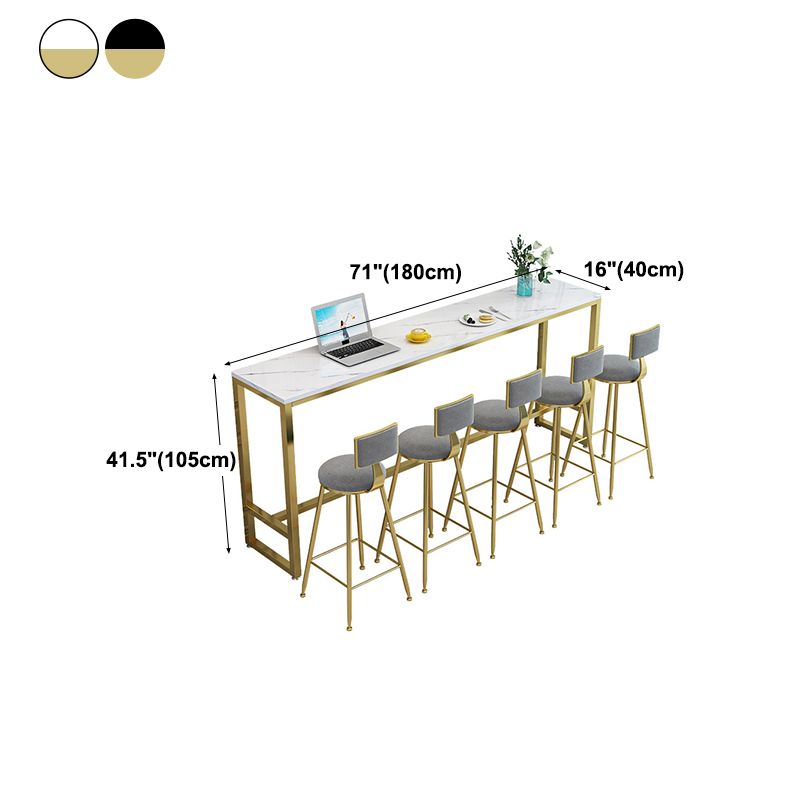 Contemporary Bar Dining Table Rectangle Bar Table with Trestle Base in Gold Clearhalo 'Bar Furniture' 'Bar Tables' 'bar_tables' 'furn' 'furn_bar_tables' 'Furniture' 'furniture_bar_tables' 'Kitchen & Dining Furniture' 1200x1200_bc73cd36-a2c6-4161-a38a-82e3e1c08363