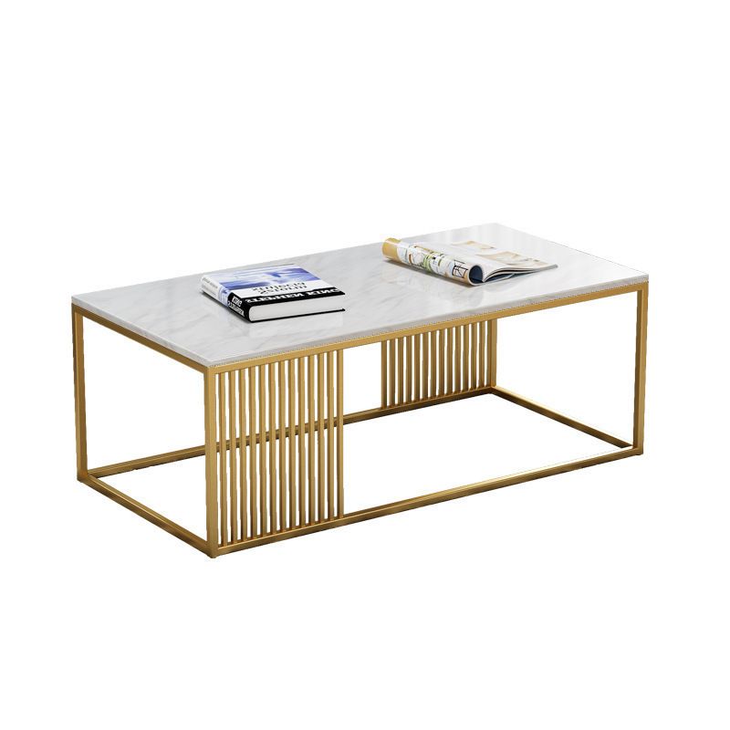 Mesa de centro con tapa de mármol blanco, mesa de cóctel de café con estructura metálica