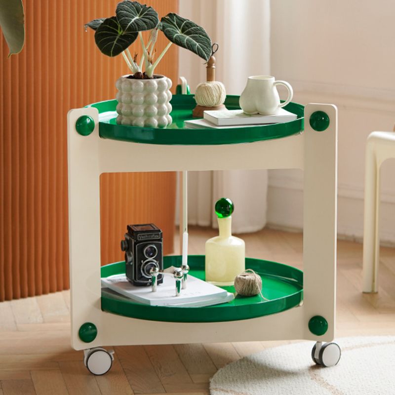 Contemporary Tray Top End Table Set Dia 25.6" 2 - Tier Side Table with Casters