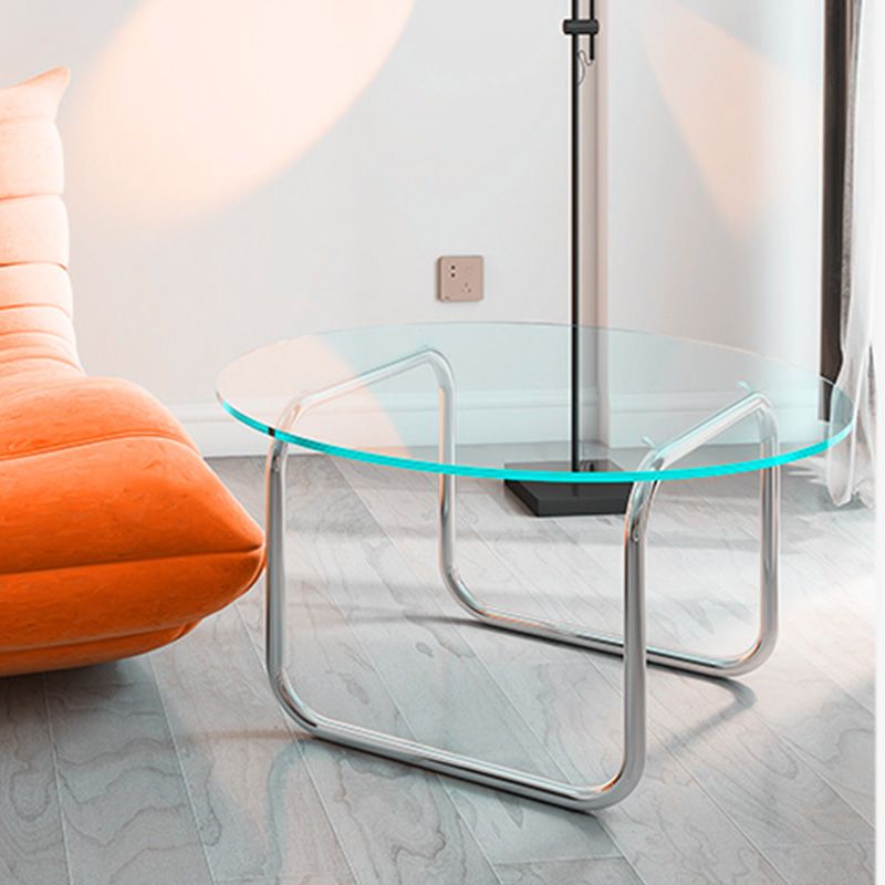 Modern Glass Round Side Table 27.5"/31.5" Wide Metal Sled End Table