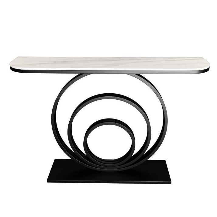 Stone Console Table 31.49" High Metal Frame Half Moon Accent Table Clearhalo 'Console Tables' 'console_tables' 'Entry & Mudroom Furniture' 'furn' 'furn_console_tables' 'Furniture' 1200x1200_bc7f3c05-790c-4577-b105-6aff59739d0c