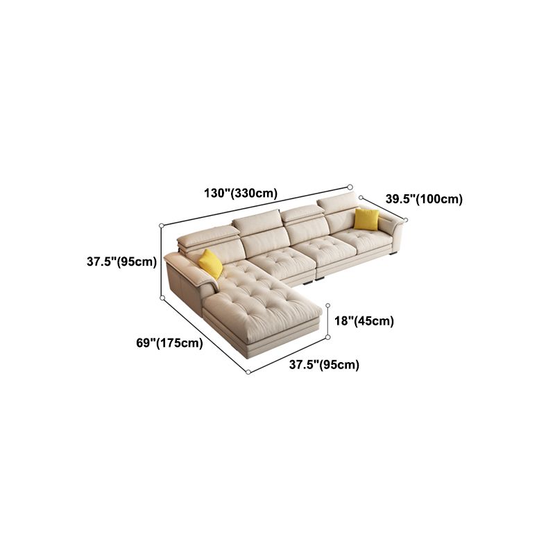 Contemporary Fabric Sofa in Beige Pillow Top Arm Sofa with Bolster Pillows