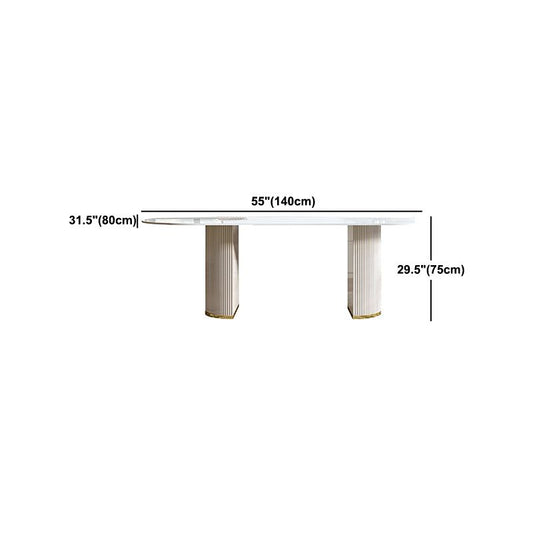 Modern Stone Top Dining Table Oval Table with Sled Base in White