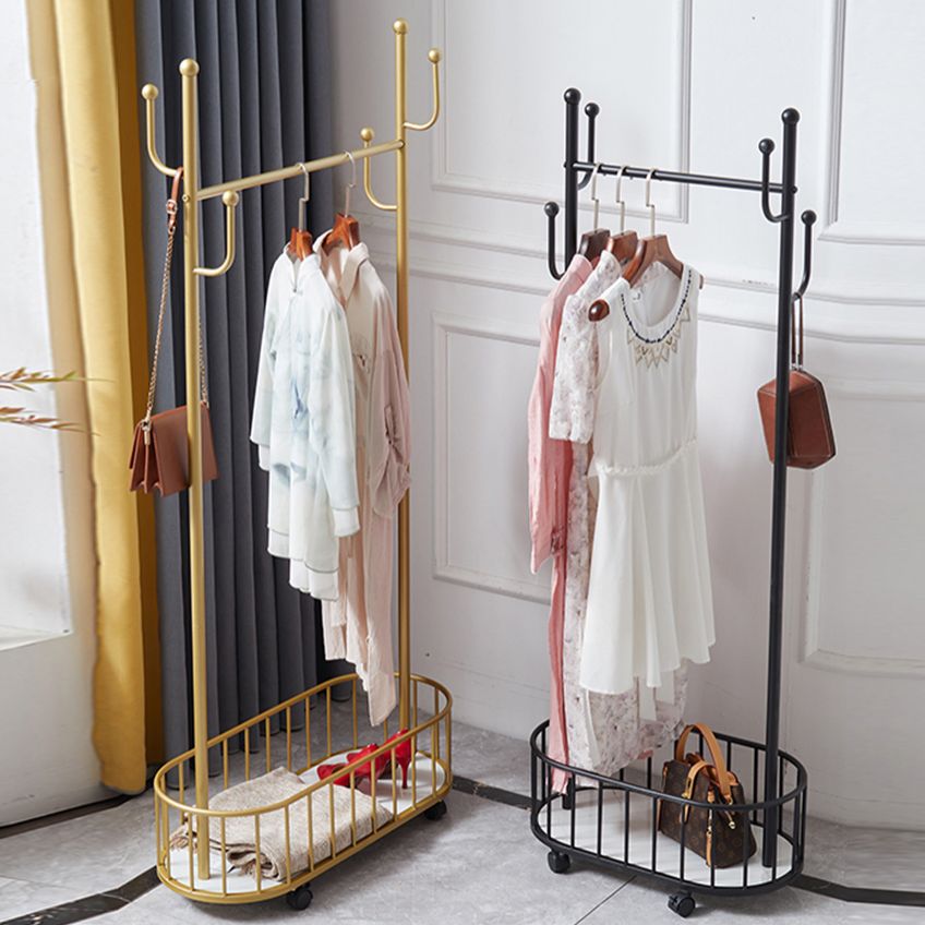 Popular Metal Coat Hanger Storage Basket Solid Color Coat Rack with Castors Clearhalo 'Entry & Mudroom Furniture' 'furn' 'furn_hall_tree_coat_racks' 'Furniture' 'Hall Trees & Coat Racks' 'hall_tree_coat_racks' 1200x1200_bc84e092-7888-472a-a06c-18922f0f11b3