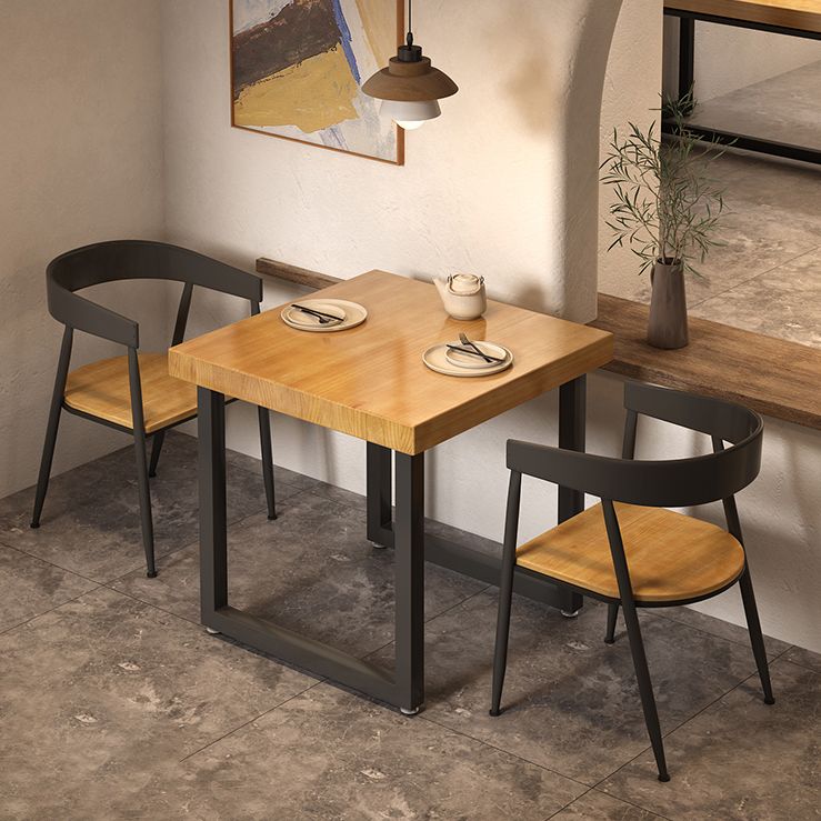 Square Solid Wood Kitchen Table Industrial Dining Table with Metal Double Pedestal Base Clearhalo ' dining_table' 'Dining Tables & Seating' 'Dining Tables' 'furn' 'furn_dining_table' 'Furniture' 'furniture_dining_table' 'Kitchen & Dining Furniture' 'kitchen&dining_furn' 'kitchen' 'kitchen_dining_table' 1200x1200_bc8514e5-3167-49c9-b51c-2ad7978d0c97