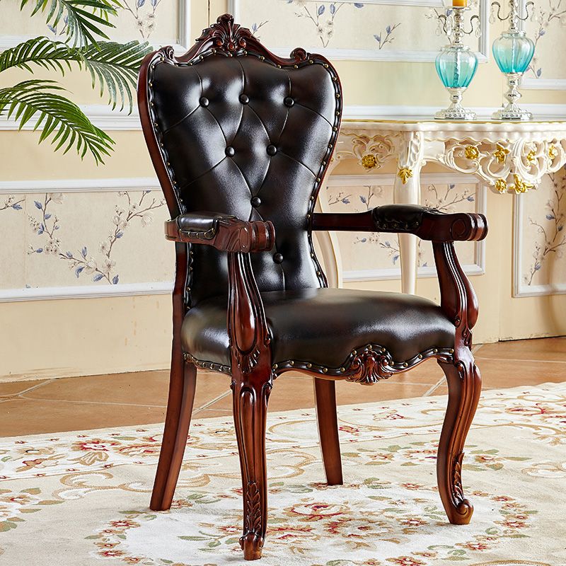 Victorian Dining Arm Chair Solid Back Side Chair with Wood Legs for Home Use Clearhalo ' kitchen&dining_furn' 'Dining Chairs' 'Dining Tables & Seating' 'dining_chair' 'furn' 'furn_dining_chair' 'Furniture' 'furniture_dining_chair' 'Kitchen & Dining Furniture' 'kitchen' 1200x1200_bc878c7d-7fd7-471c-8819-8bbaaa039f0f
