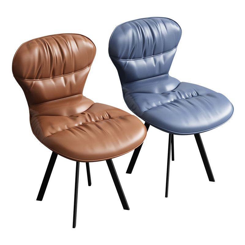 Black Steel Legs Dining Chairs Modern Armless Chair with Faux Leather Upholstered