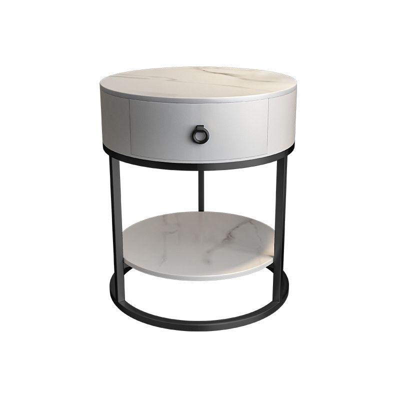 Round Slate Top End Table 22.83" Tall Iron Frame Side Table with Storage Clearhalo 'Coffee & Accent Tables' 'End & Side Tables' 'end_side_tables' 'furn' 'furn_end_side_tables' 'Furniture' 'Living Room Furniture' 1200x1200_bc908103-c7b0-453e-b7ec-13d9c52b3023