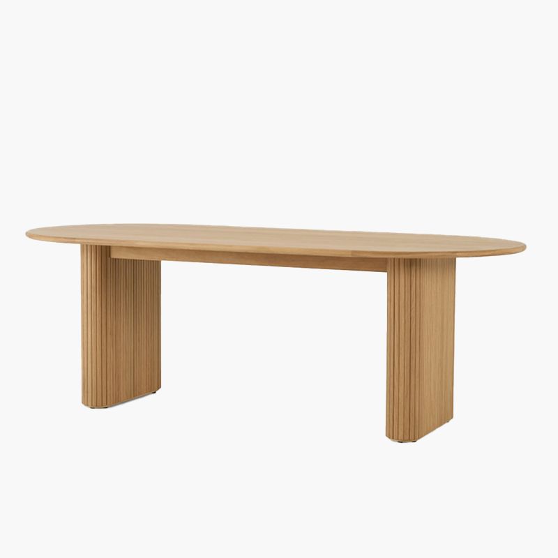 Mesa de comedor moderna muebles ovales de madera maciza con pedestal doble para café