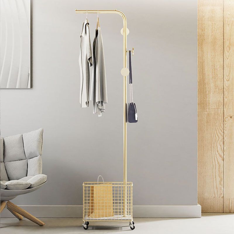 Modern Basket Storage Coat Hanger Castors Detail Metal Coat Rack for Living Room Clearhalo 'Entry & Mudroom Furniture' 'furn' 'furn_hall_tree_coat_racks' 'Furniture' 'Hall Trees & Coat Racks' 'hall_tree_coat_racks' 1200x1200_bc9689df-f19a-47b4-b733-424bb6a35b42