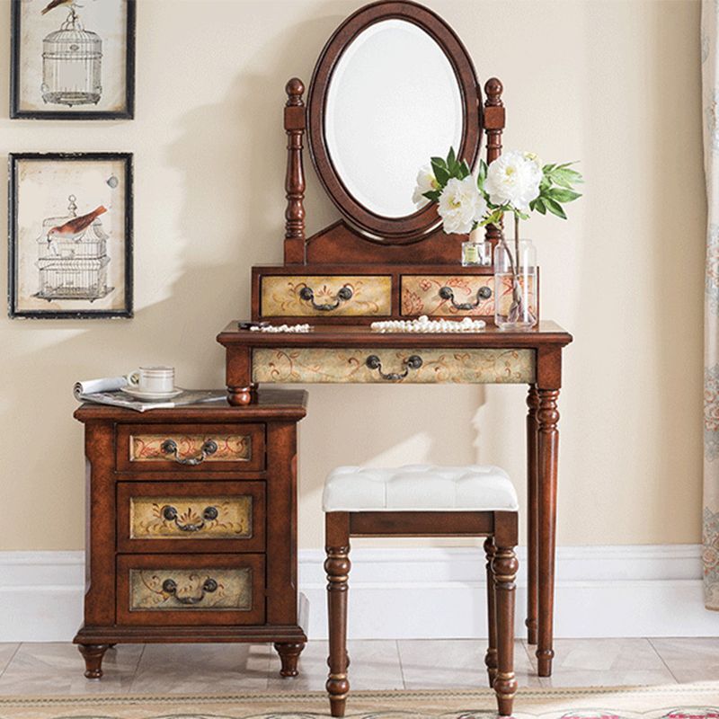Victorian Vanity Set Solid Wood Drawers Included Makeup Dressing Table With Mirror & Stool Clearhalo 'Bedroom Furniture' 'furn' 'furn_makeup_vanities' 'Furniture' 'Makeup Vanities' 'makeup_vanities' 1200x1200_bc98f4aa-b540-4fb3-a75e-9005d88c9d04