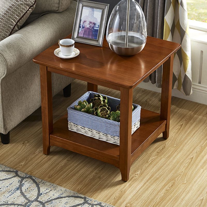 Country Double Tier Wood End Table 4 Legs Sofa Side Table with Shelf Clearhalo 'Coffee & Accent Tables' 'End & Side Tables' 'end_side_tables' 'furn' 'furn_end_side_tables' 'Furniture' 'Living Room Furniture' 1200x1200_bc99ff7c-9b8b-44b8-bf1a-05121a4bfb31