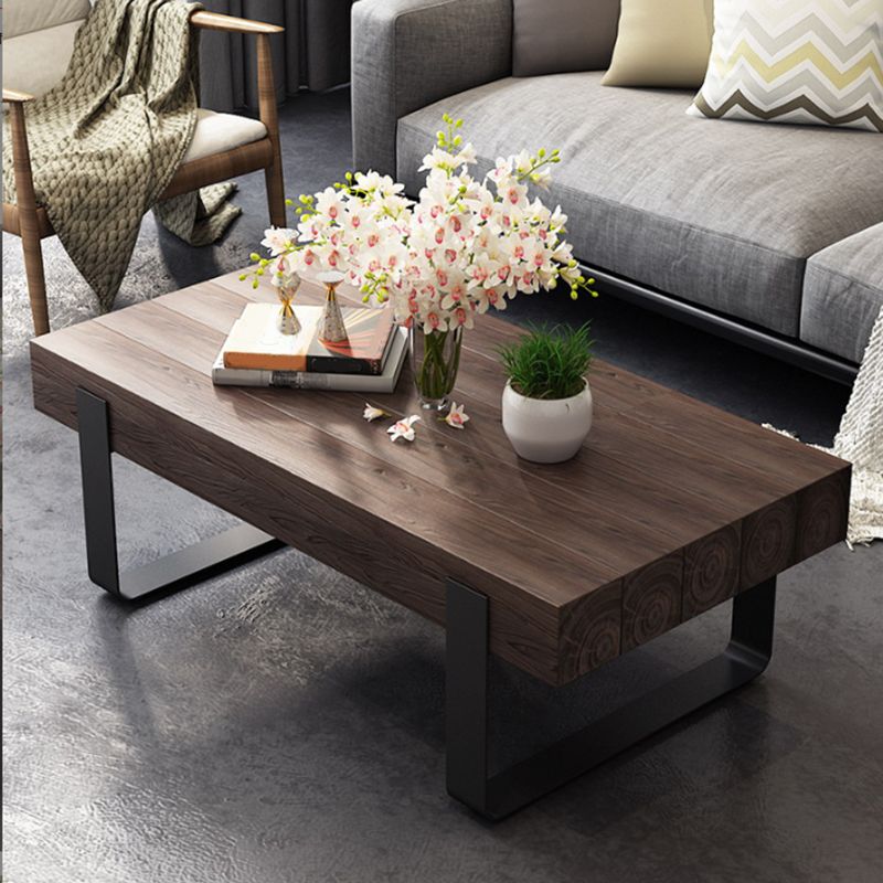 Solid Wood Sled Coffee Cocktail Table in Brown of 17.7" High