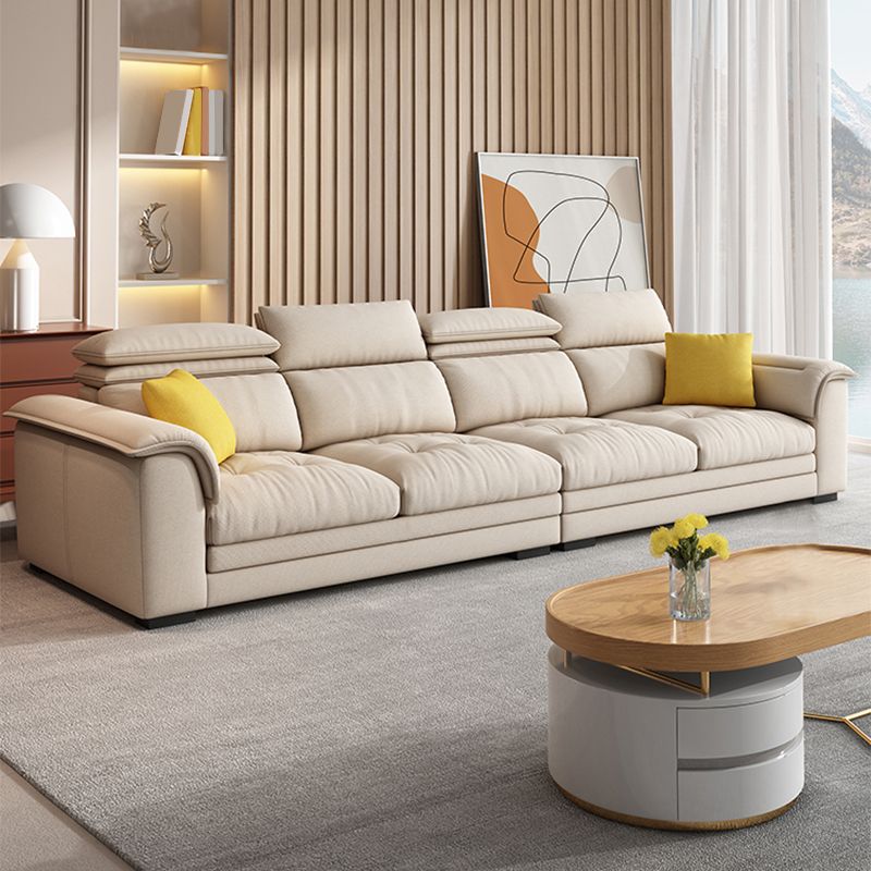 Contemporary Fabric Sofa in Beige Pillow Top Arm Sofa with Bolster Pillows