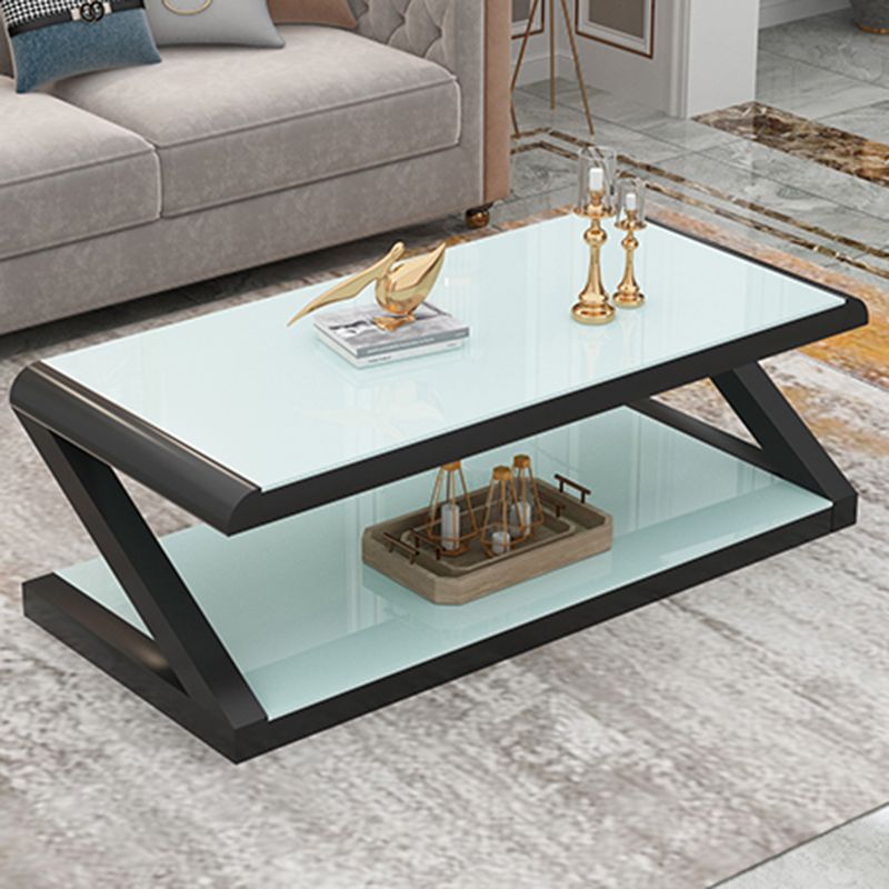 Modern Style Rectangular Tempered Glass with Abstract Base Coffee Table