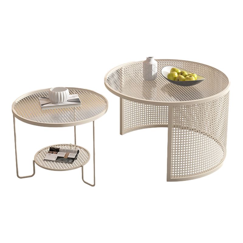 Tropical Round Frame Cocktail Table Glass Top Coffee Table Set