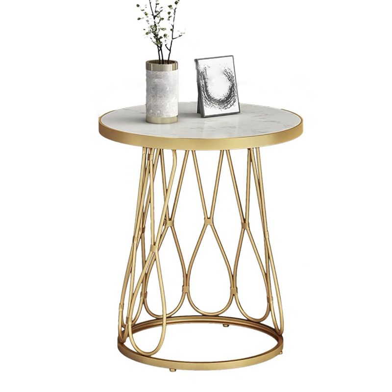 Frame Gold/black Metal Base Design Rock Sheet White/black Top Round Side Table