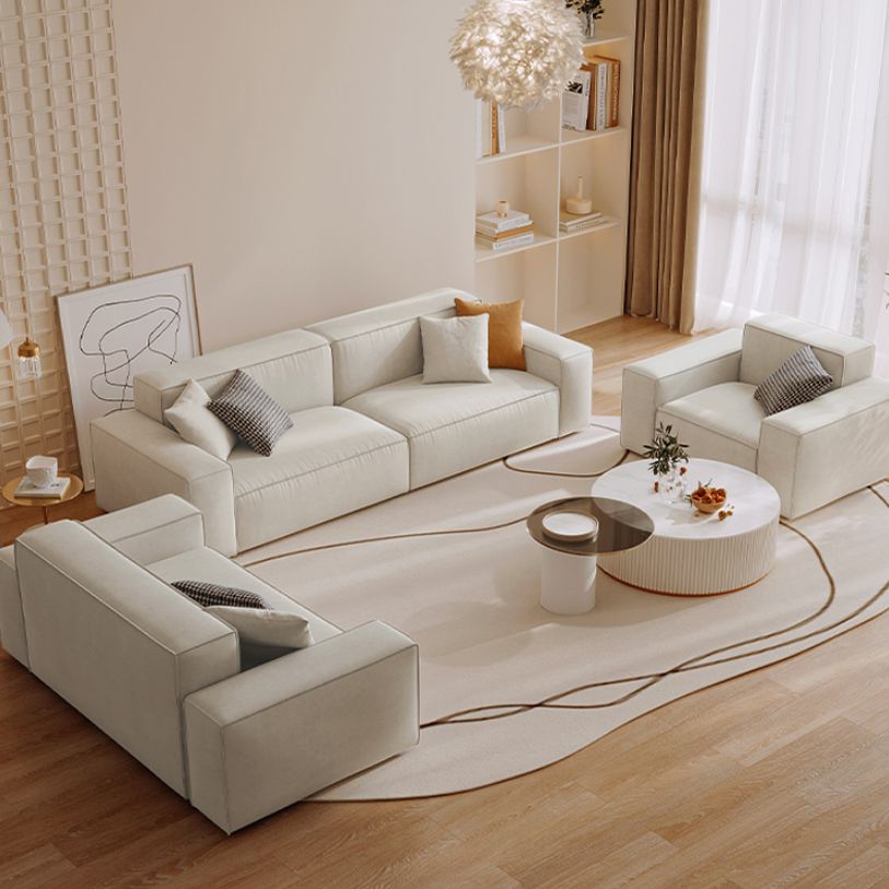 Zeitgenössisches Sofa echtes Leder Wohnzimmer Square Arm Kissen Weiß weiß