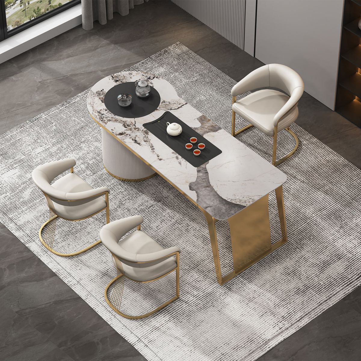 Glam keuken zijstoel goudbasis open rug eetstoel stoel