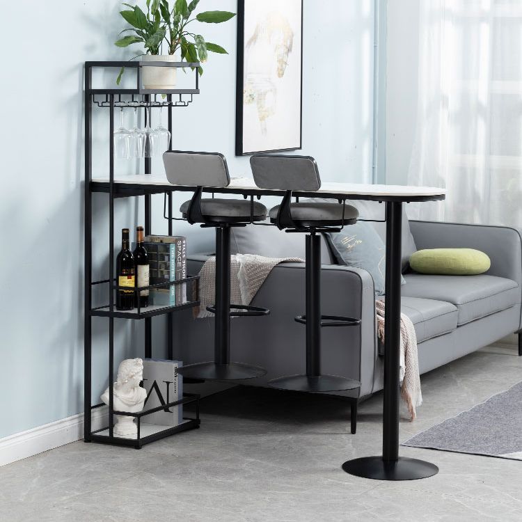 Contemporary Double Pedestal Bar/Dinette Table Wine Rack Stone Counter-height Pub Table Clearhalo 'Bar Furniture' 'Bar Tables' 'bar_tables' 'furn' 'furn_bar_tables' 'Furniture' 'furniture_bar_tables' 'Kitchen & Dining Furniture' 'kitchen&dining_furn' 'kitchen' 1200x1200_bca3758a-1d41-402b-8594-b1681446b8ee