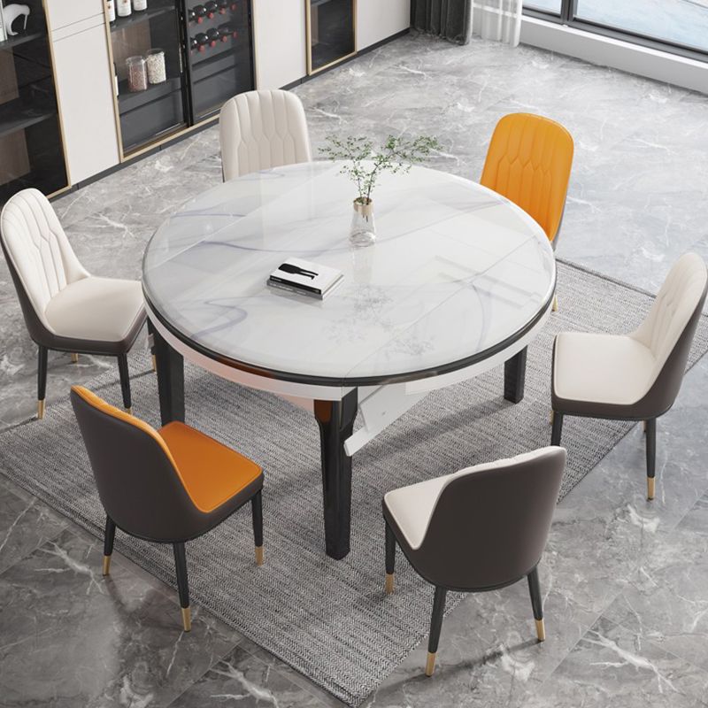Modern Style Stone Set of 7 Round Shape Dining Furniture Set
