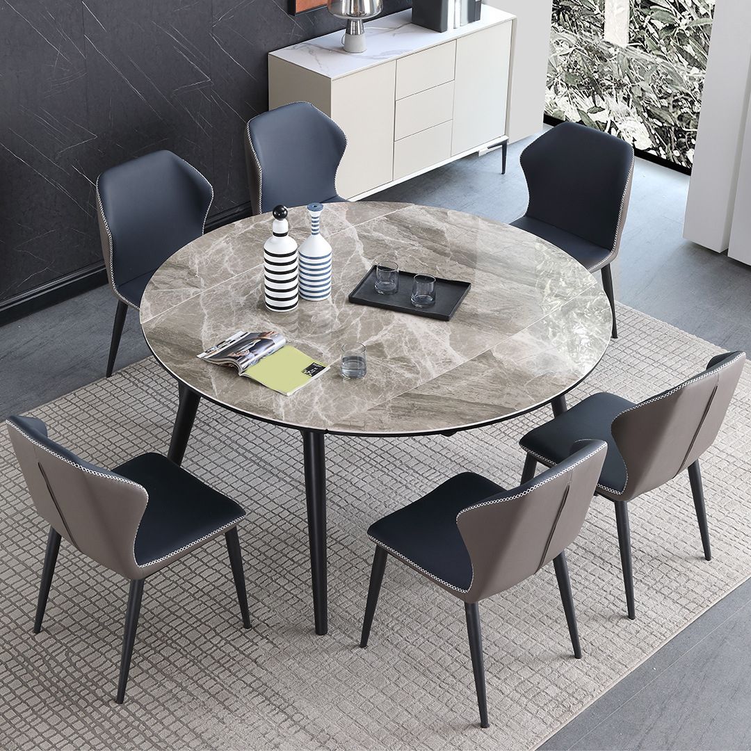 Modern Gray Sintered Stone Dining Table Set 1/4/5/7 Pieces Dining Set for Home Use Clearhalo 'Dining Room Sets' 'Dining Tables & Seating' 'dining_room_set' 'furn' 'furn_dining_room_set' 'Furniture' 'Kitchen & Dining Furniture' 1200x1200_bca4c3e7-8b5d-456e-9635-99ded43fbfe3