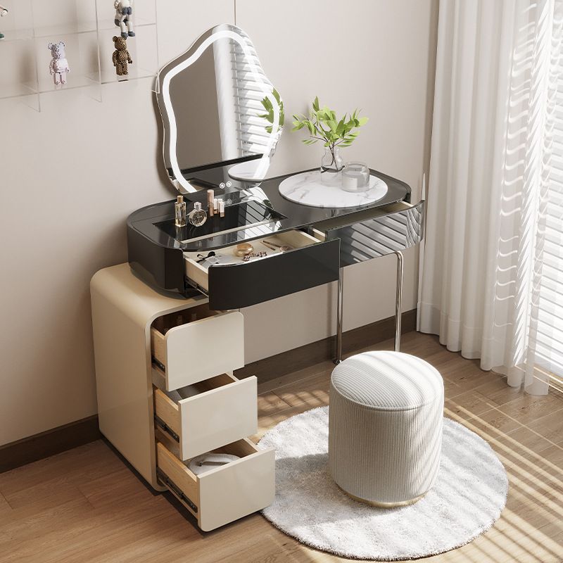 Tavolo da scrivania per trucco nero per trucco in legno con cassetto