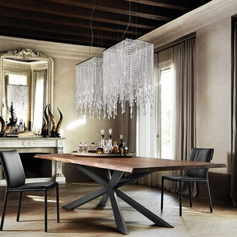 Tavolo da pranzo marrone in legno massiccio in cornice nera industriale sala da pranzo