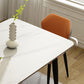 Glam Style Rectangle Dining Table Stone Top Dining Table with Black Legs