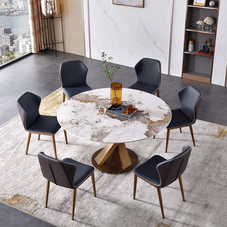 Glam Sintered Stone Dining Table Round Dinner Room Table with Pedestal Base Clearhalo 'Dining Tables & Seating' 'Dining Tables' 'dining_table' 'furn' 'furn_dining_table' 'Furniture' 'furniture_dining_table' 'Kitchen & Dining Furniture' 'kitchen' 'kitchen_dining_table' 1200x1200_bcb7bac2-0573-4921-a89f-e7e23c7b3268