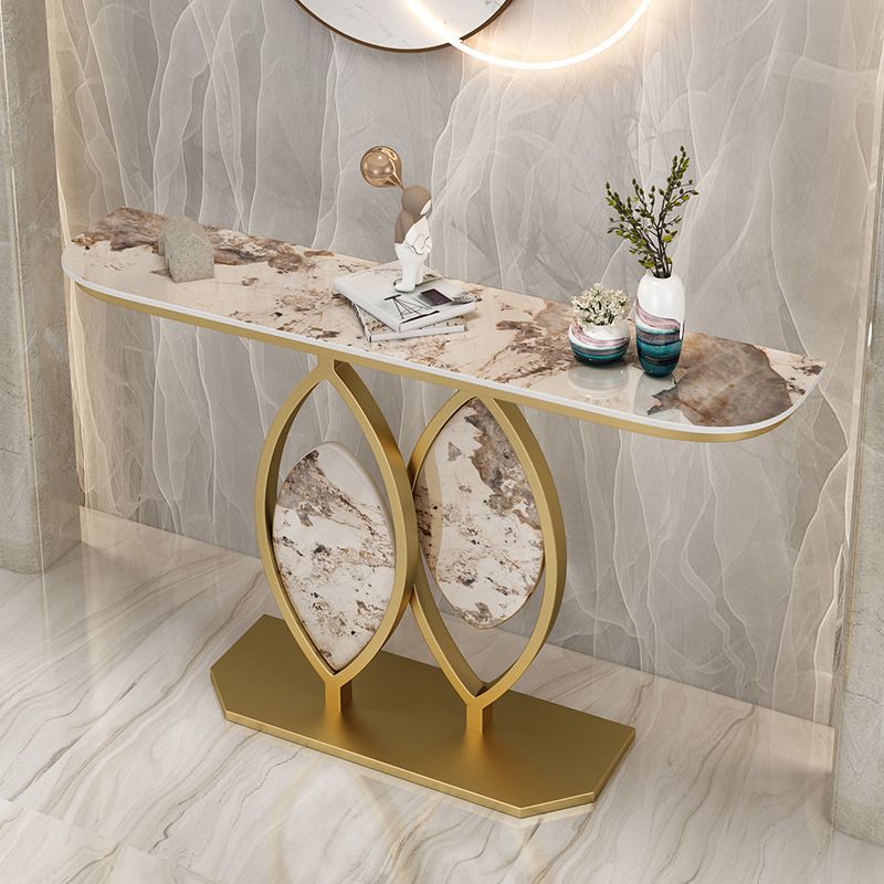 Stone Top Accent Console Table Antique Gold Console Table with Metal Leg Clearhalo 'Console Tables' 'console_tables' 'Entry & Mudroom Furniture' 'furn' 'furn_console_tables' 'Furniture' 1200x1200_bcba571a-a323-4019-ba4a-192bd2520331