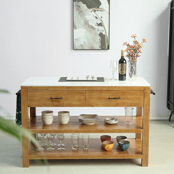 Modern Stationary Kitchen Island table Wood Rectangular Kitchen table with Towel Rack