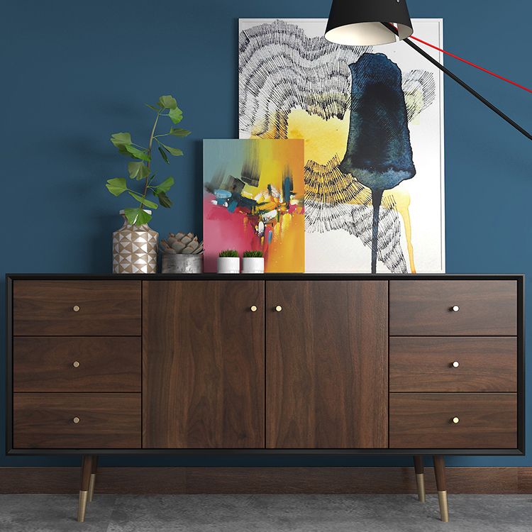 Glam -stijl bruine massieve houten buffettafel kasten opslagzijdeling met laden