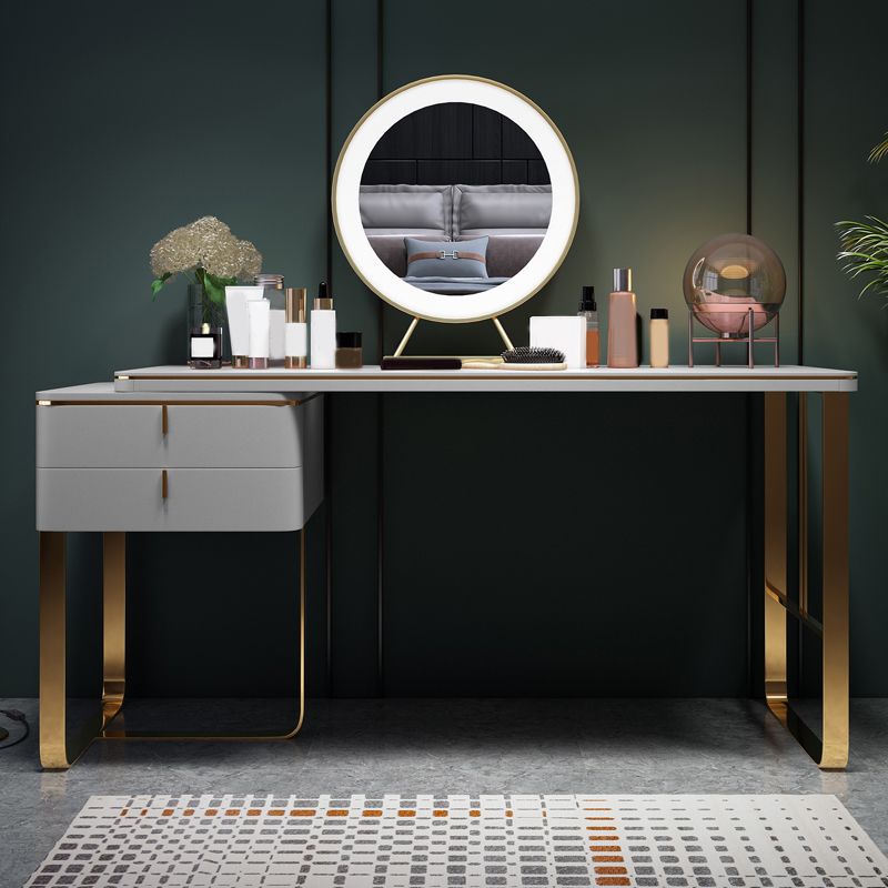 Gray Leather Vanity Makeup Table Set Glam 28.74" H Vanity Table with Storage