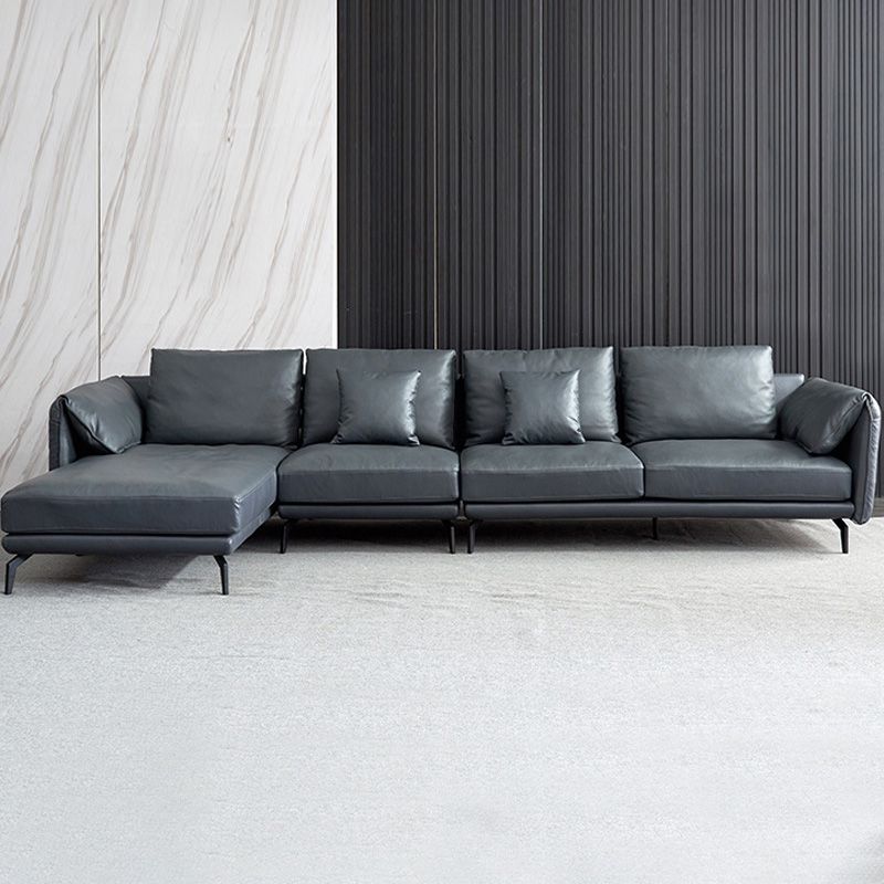 Contemporary Dark Grey Sofa with Bolster Pillows for Living Room Clearhalo 'furn' 'furn_sectionals' 'Furniture' 'Living Room Furniture' 'Sectionals' 1200x1200_bcc4550d-0162-4ed9-a229-087379024a8d