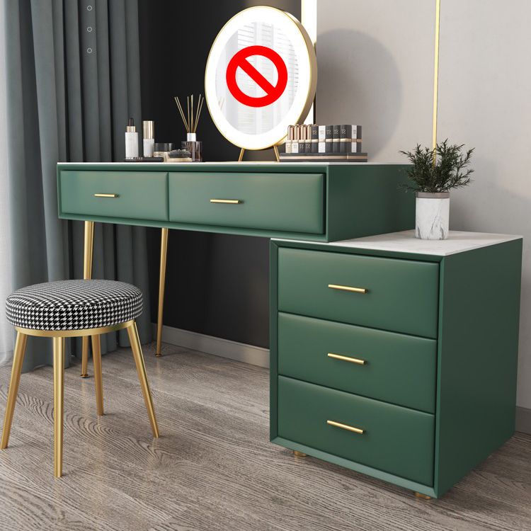 Genuine Leather Vanity Set 5 Storage Drawers Dressing Table with Padded Stool Clearhalo 'Bedroom Furniture' 'furn' 'furn_makeup_vanities' 'Furniture' 'Makeup Vanities' 'makeup_vanities' 1200x1200_bcc8e11f-2201-4270-92ac-38aa0952bcbe