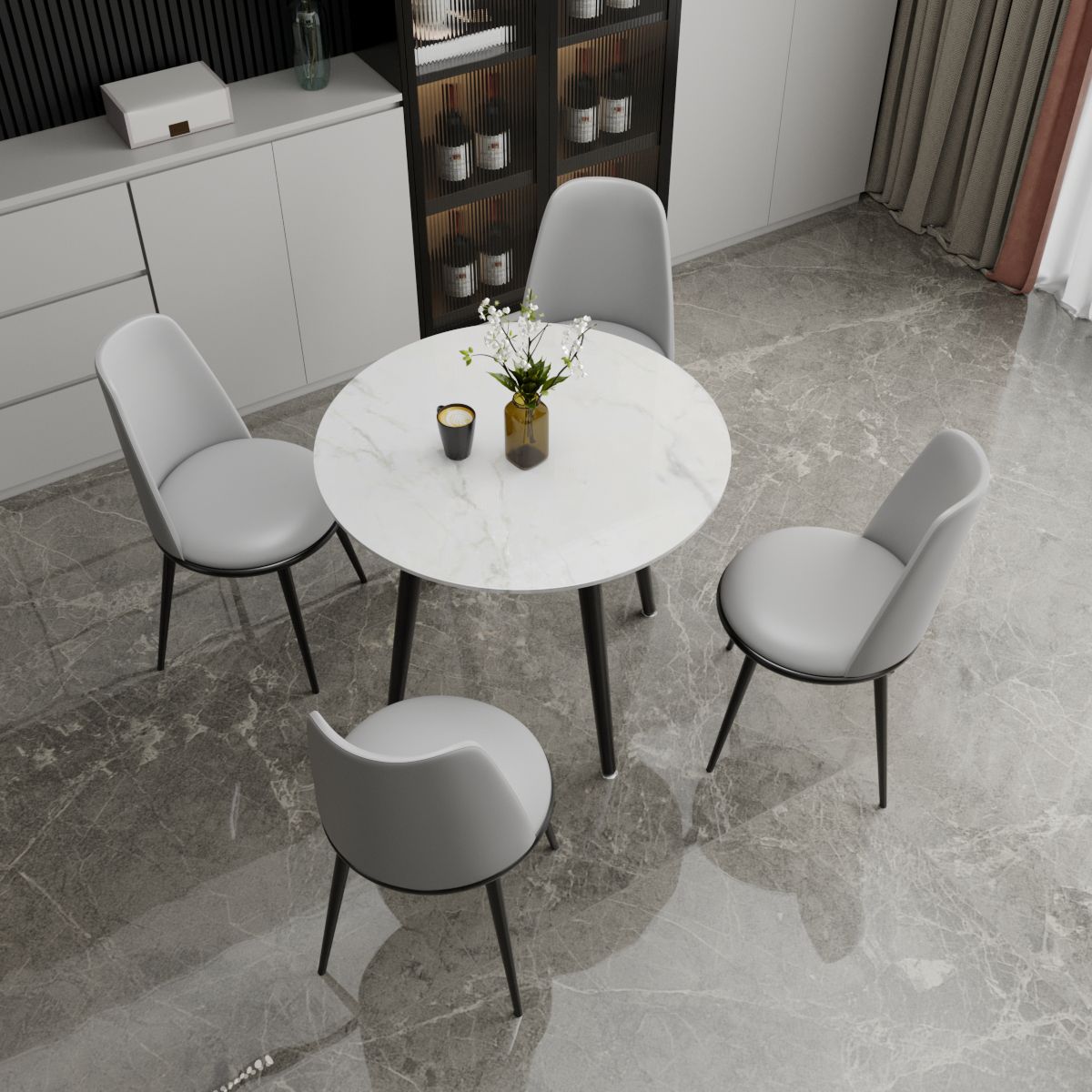 Metal and Stone Table Glam Style Minimalist Family Round Dining Table